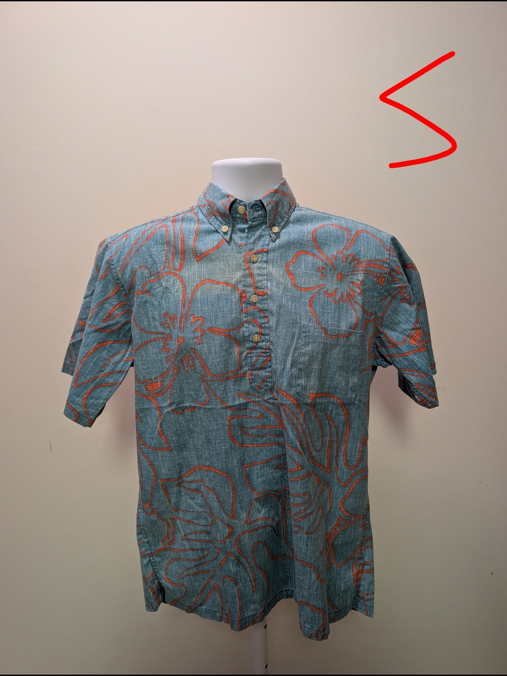 reyn spooner Teal Button-Up Shirt with Red Floral Print